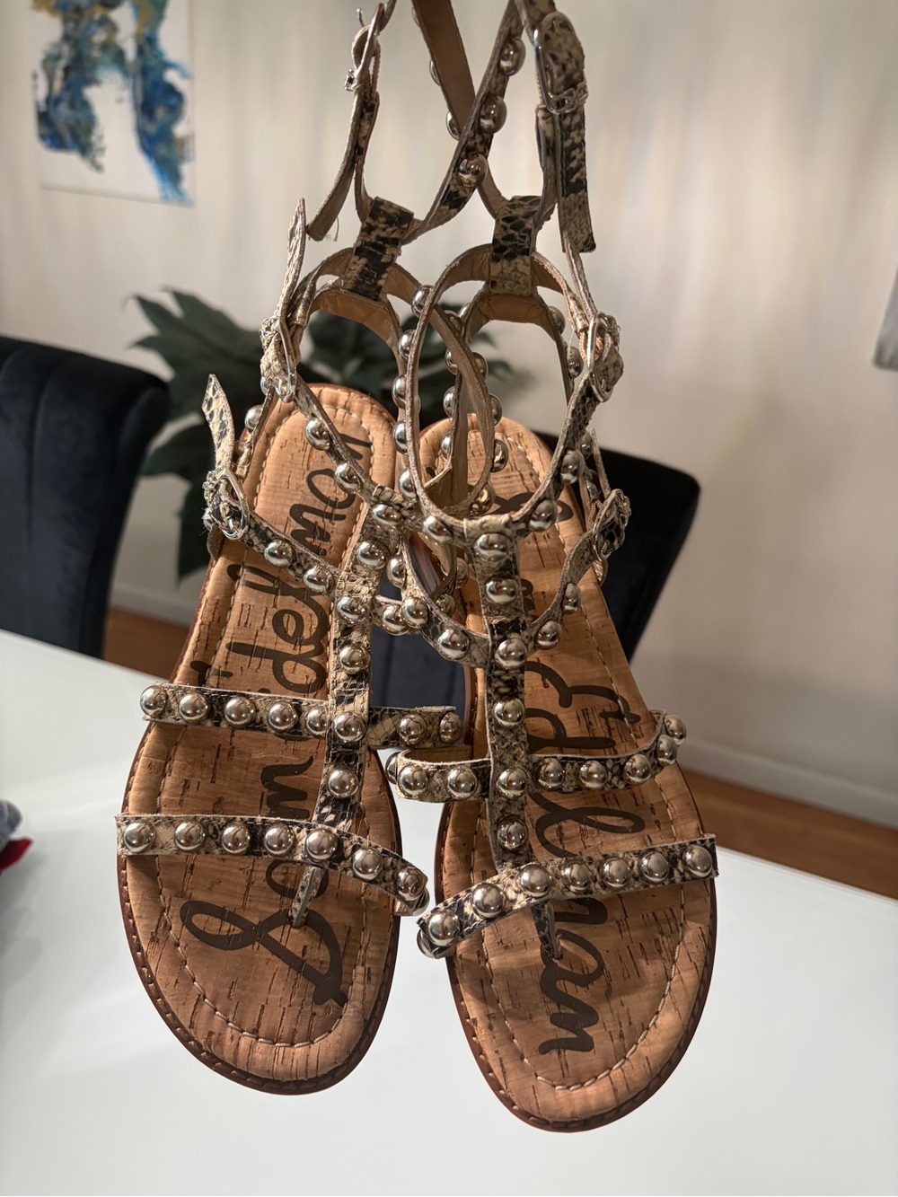 Sam Edelman Metallic Gold Beaded Strappy Sandals Size 7 - Picture 6 of 7